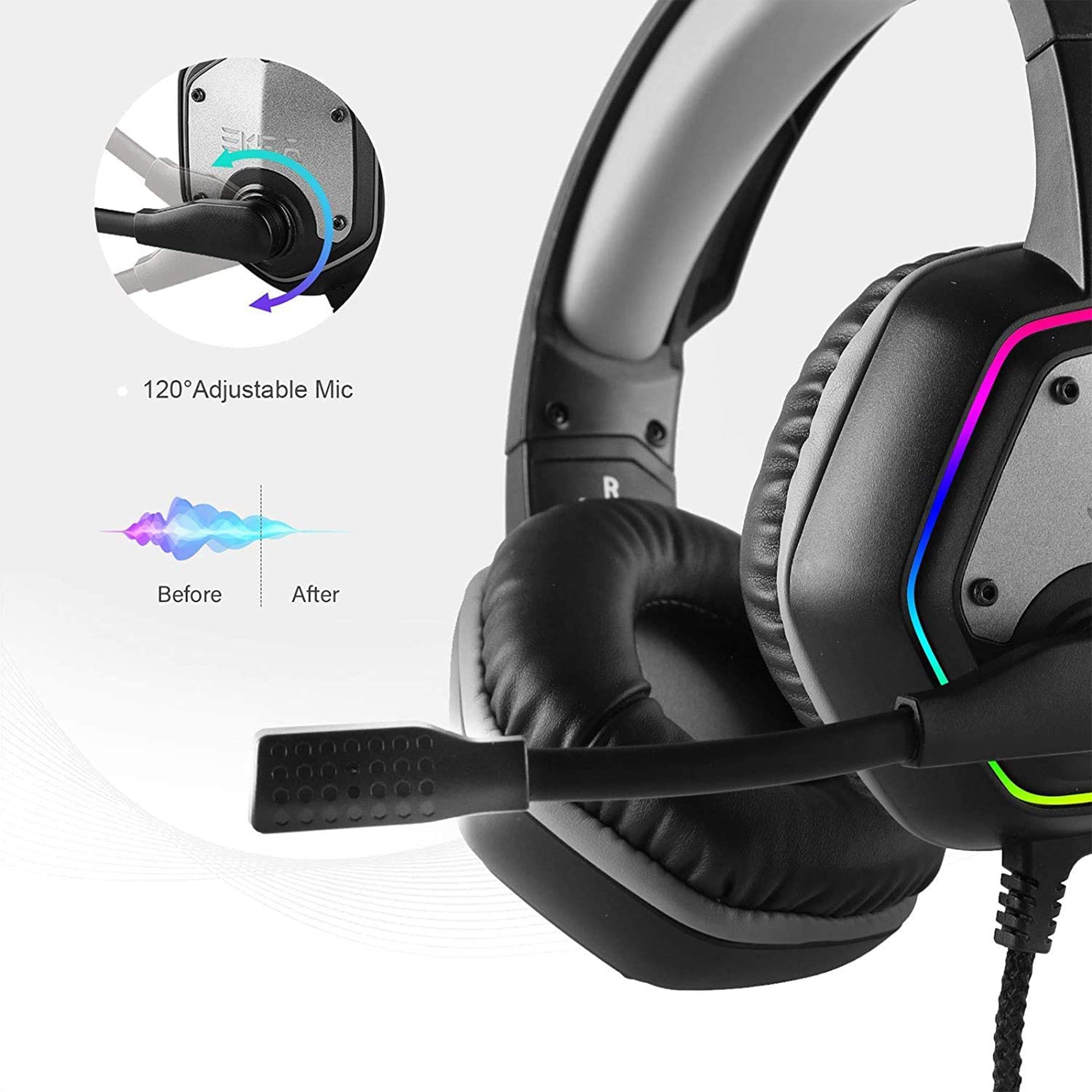 EKSA RGB Plug In USB Gaming Headset for PC, PS4, and PS5 w/Microphone (Open Box) - VMInnovations
