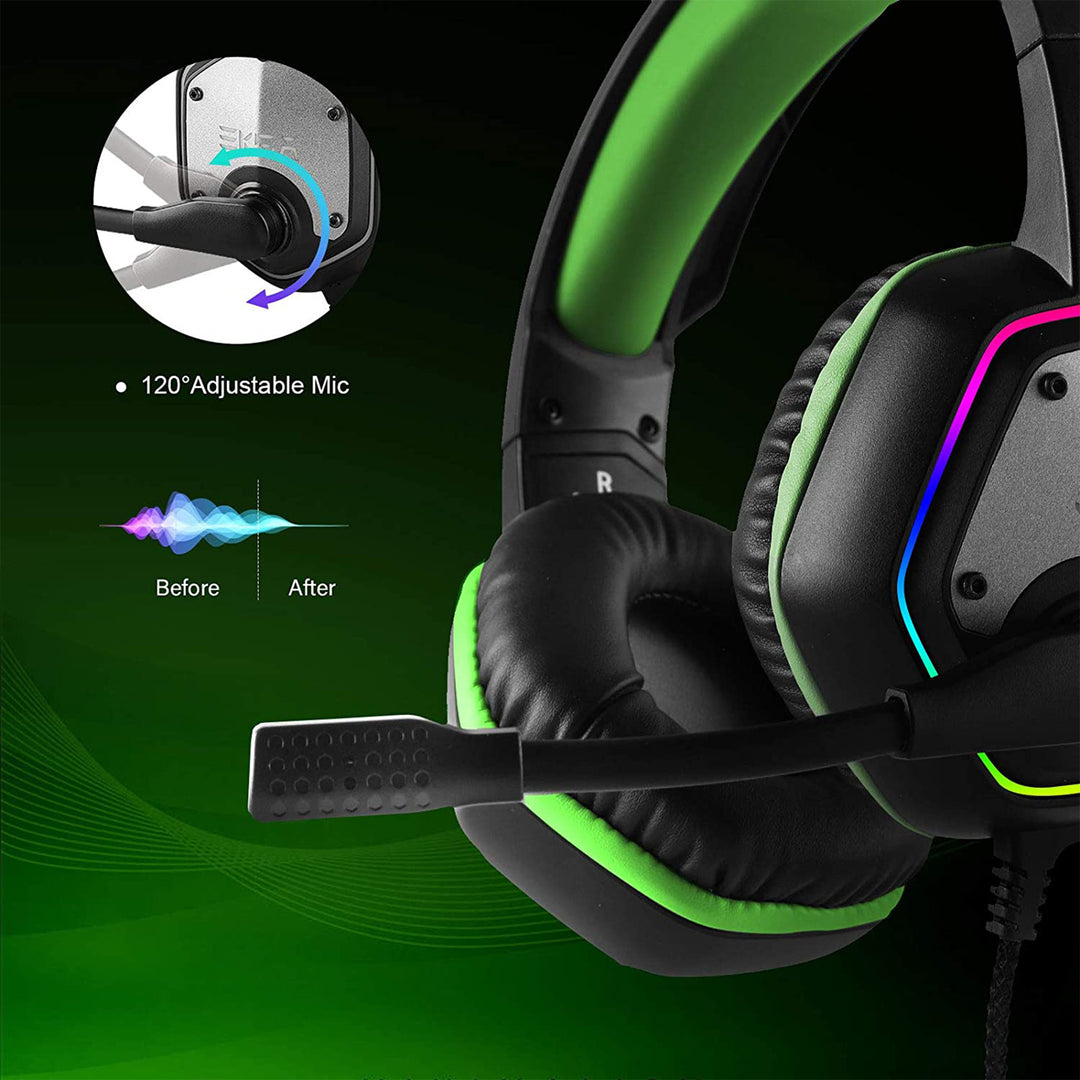 EKSA RGB Plug In USB Gaming Headset for PC, PS4, and PS5 with Microphone, Green