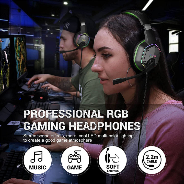 EKSA RGB Plug In USB Gaming Headset for PC, PS4, and PS5 with Microphone, Green