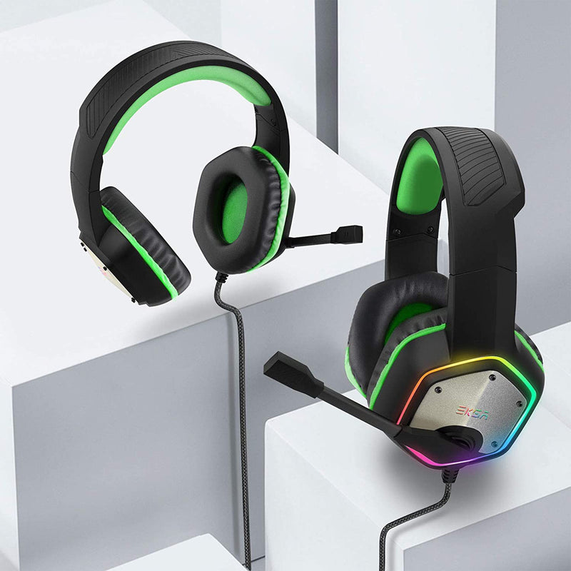 EKSA RGB Plug In USB Gaming Headset for PC, PS4, and PS5 with Microphone, Green