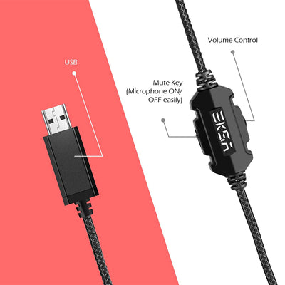 EKSA RGB USB Gaming Headset, Red, and S100 Headphones with Microphone, Black - VMInnovations