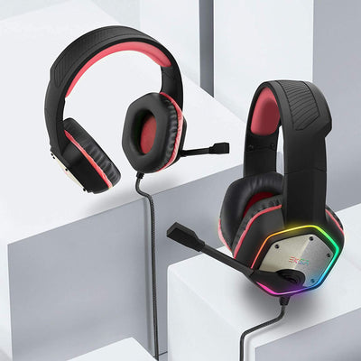 EKSA RGB Plug In USB Gaming Headset for PC, PS4, and PS5 with Microphone, Red