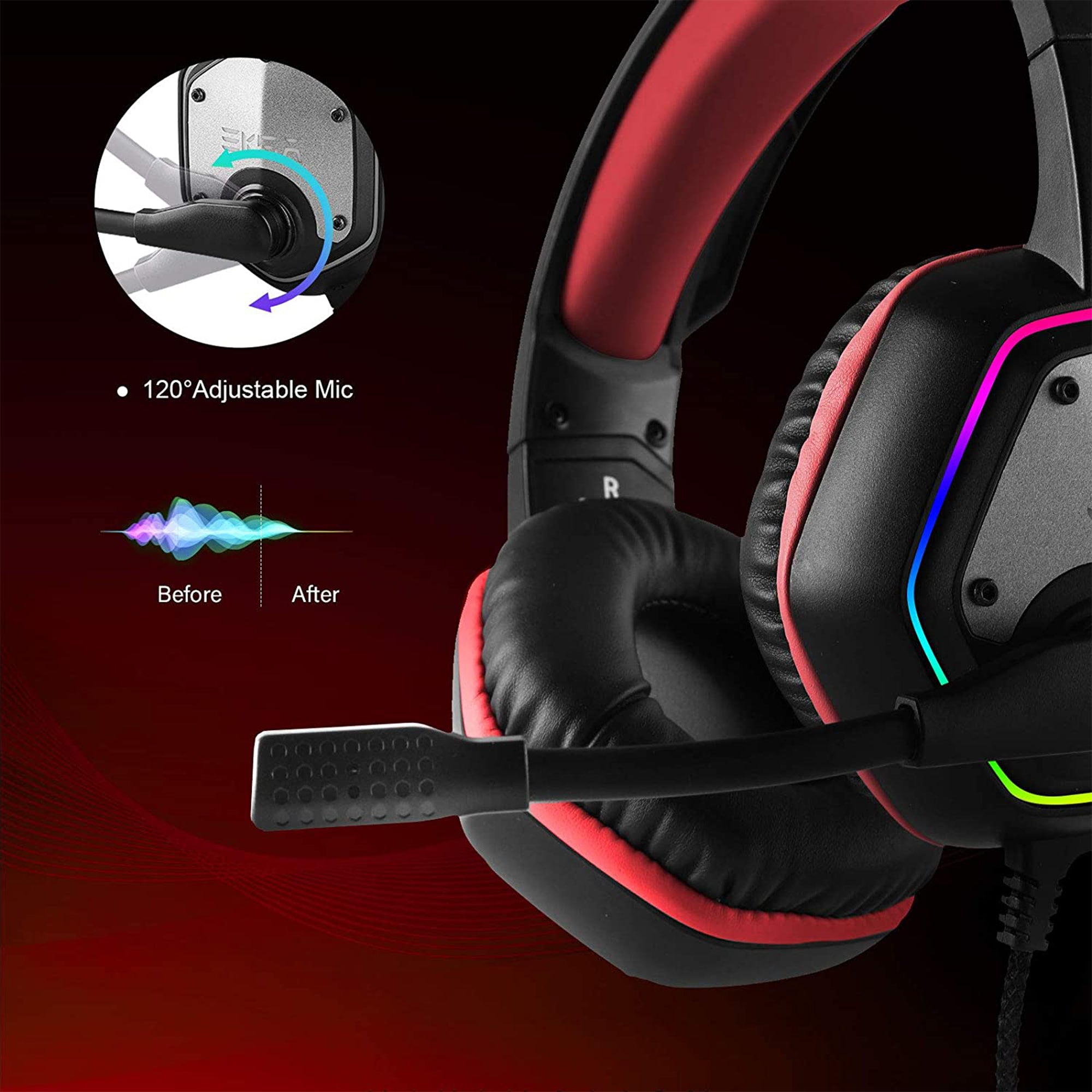 EKSA RGB Plug In USB Gaming Headset for PC, PS4, and PS5 w/ Microphone(Open Box) - VMInnovations