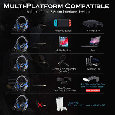 EKSA Gaming Headset with Mic, Blue, and S100 Headphones with Microphone, Black - VMInnovations