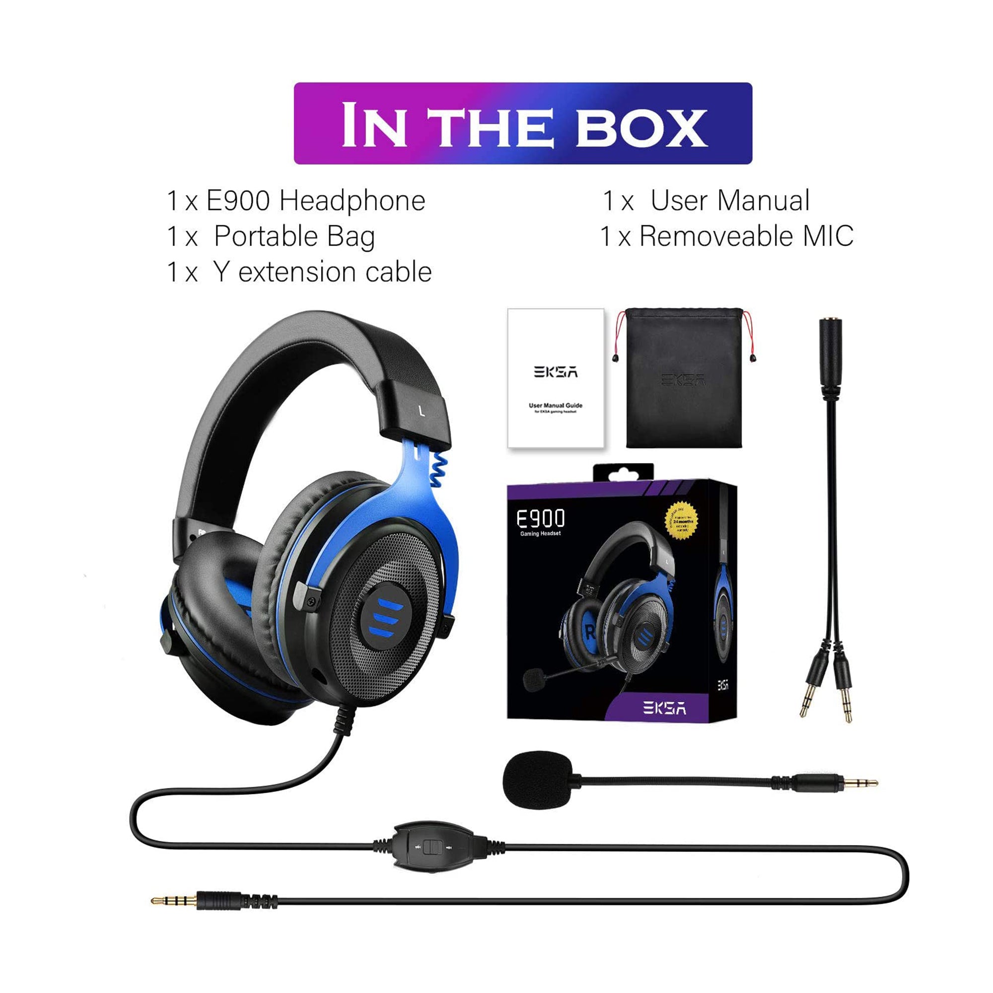 EKSA Gaming Headset with Mic, Blue, and S100 Headphones with Microphone, Black - VMInnovations