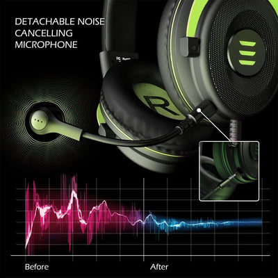 EKSA Gaming Headset with Microphone, Green, and S100 Headphone with Mic, Black - VMInnovations