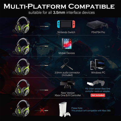 EKSA Gaming Headset with Microphone, Green, and S100 Headphone with Mic, Black - VMInnovations