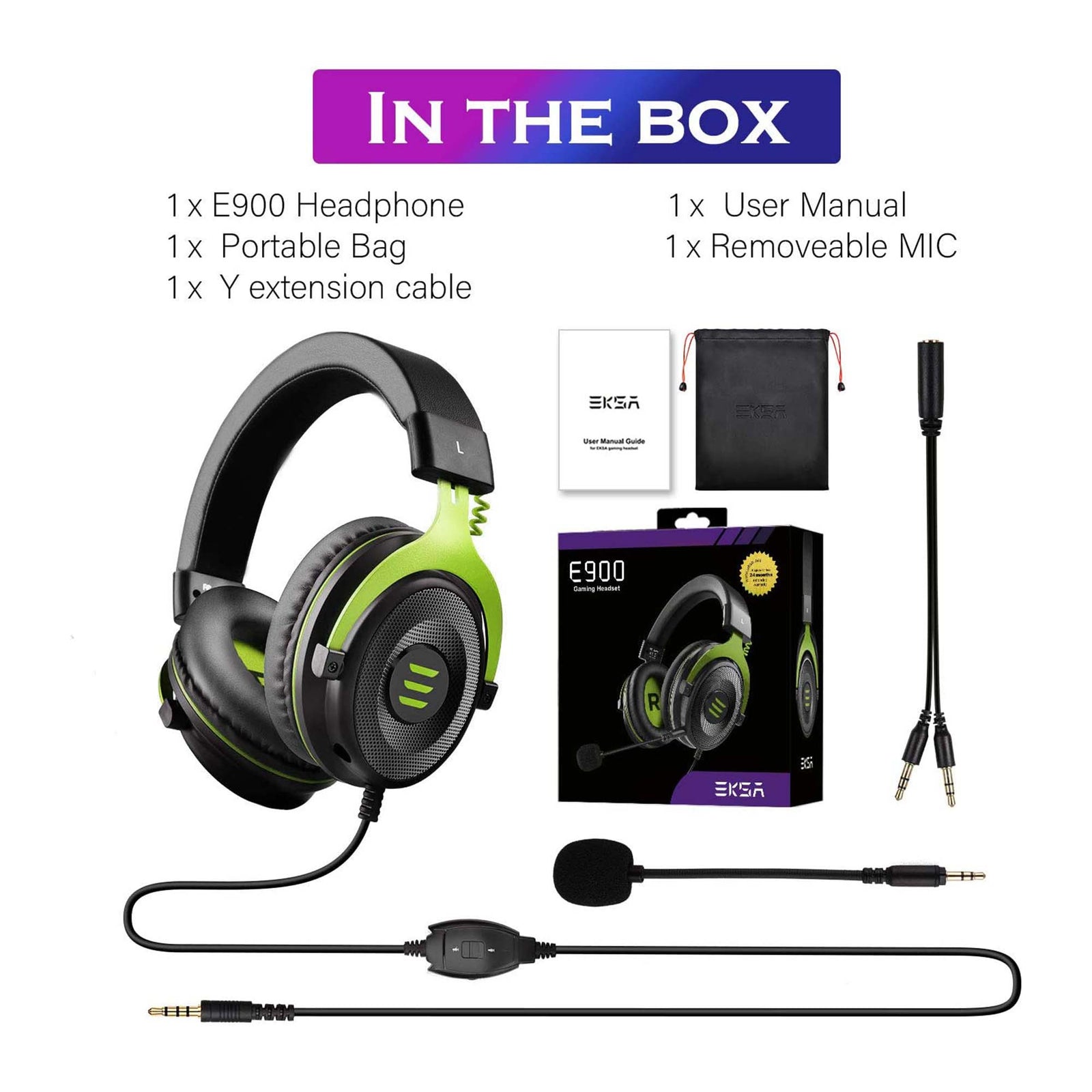 EKSA Gaming Headset for PC, Xbox, PS4, & PS5 w/Detachable Microphone,Green(Used) - VMInnovations