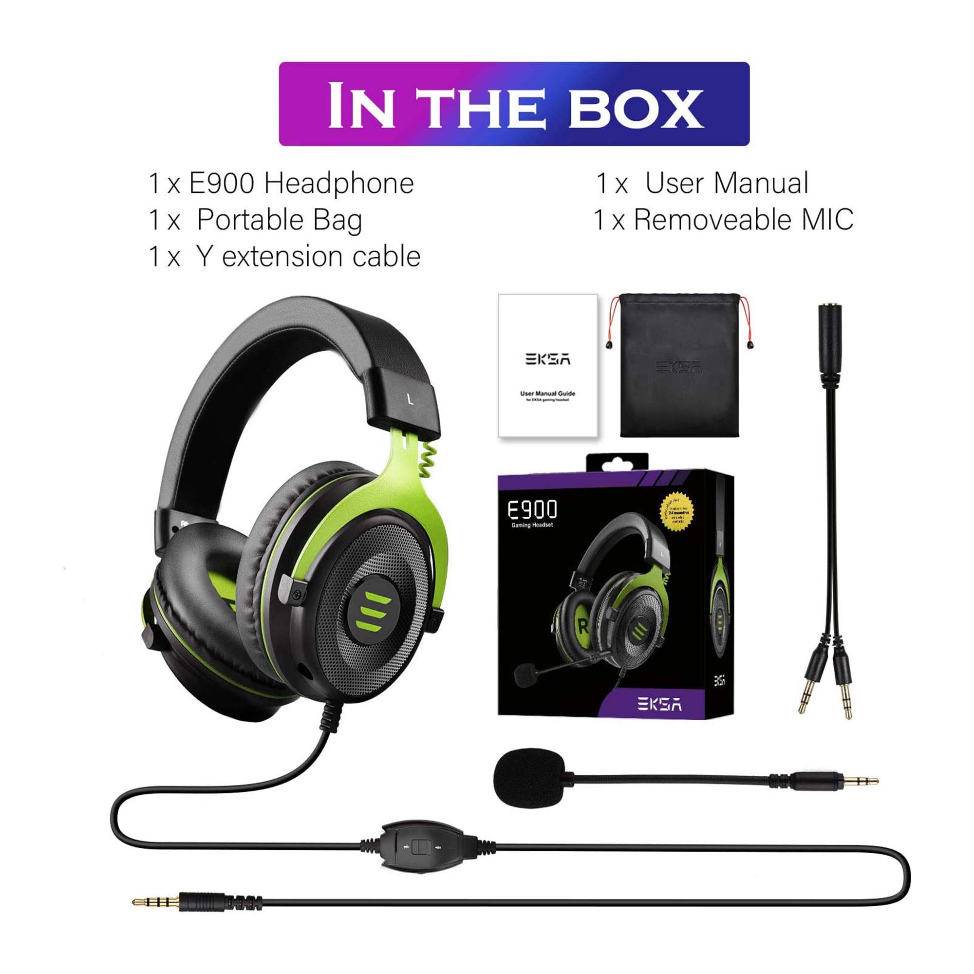 EKSA Gaming Headset with Microphone, Green, and S100 Headphone with Mic, Black - VMInnovations