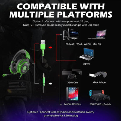 EKSA Pro Gaming Headset with Mic, Green, and S100 Headphone with Mic, Black - VMInnovations