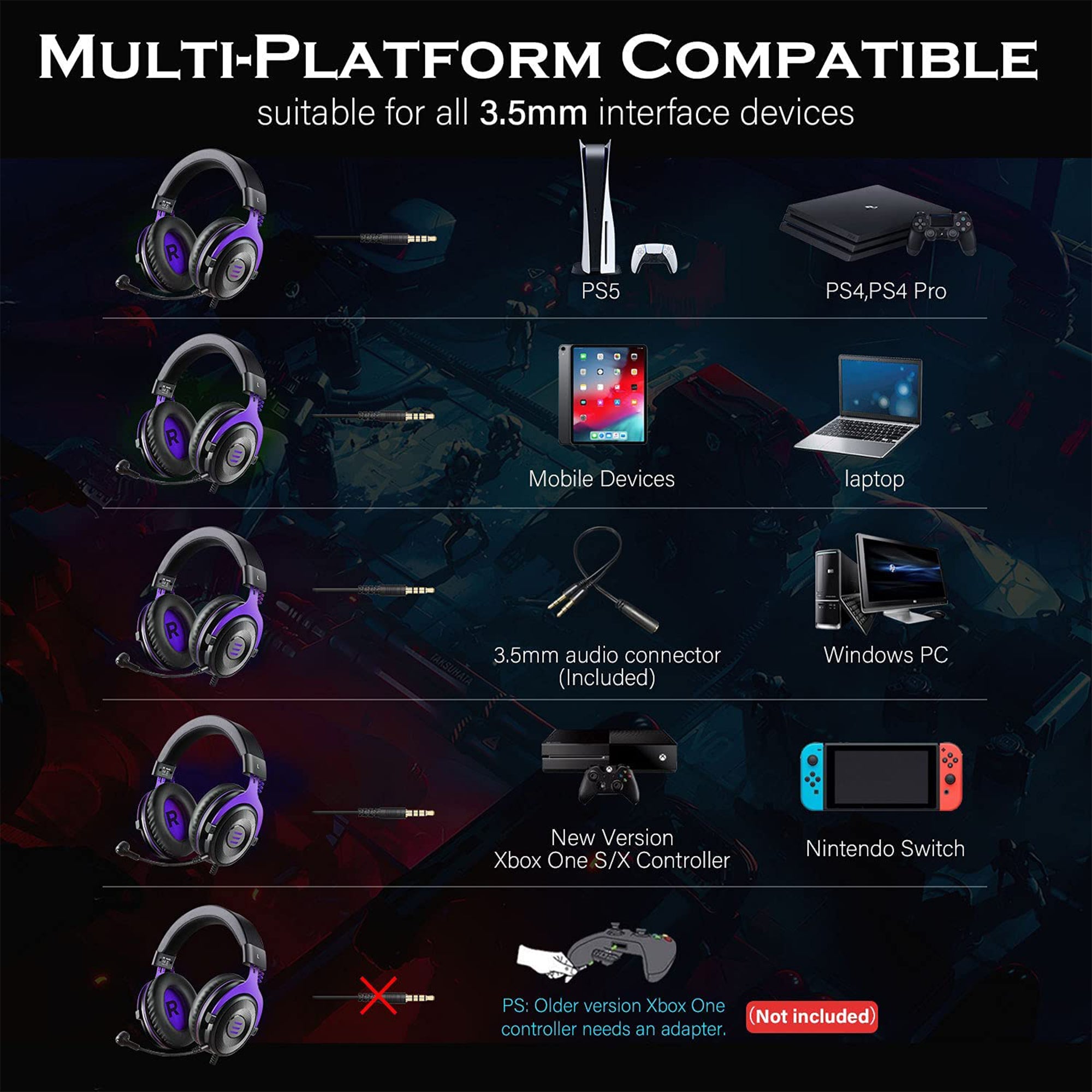 EKSA Gamer Headset with Detachable Microphone and T8 Gamer Headset with Lights