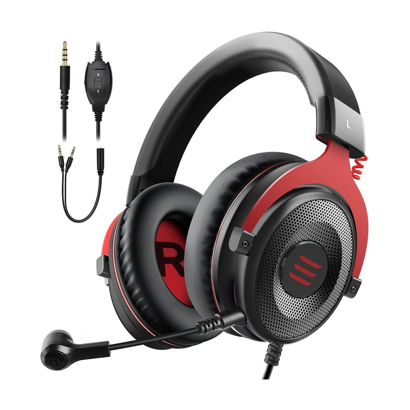 EKSA Gaming Headset for PC, Xbox, PS4, and PS5 with Detachable Microphone, Red