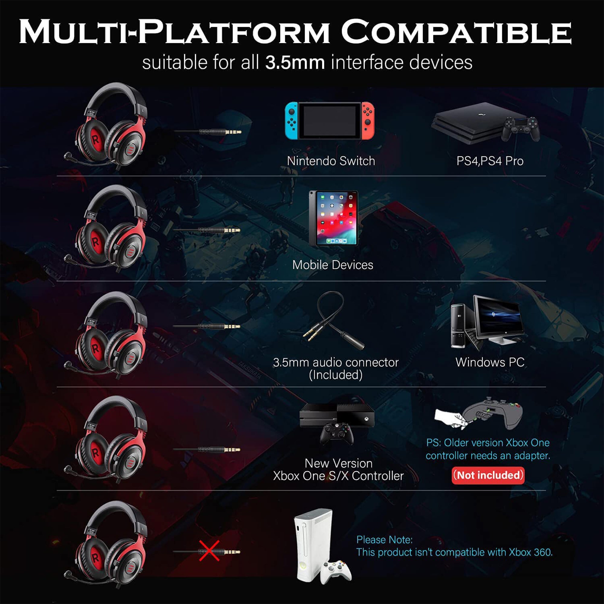 EKSA Gamer Headset with Detachable Microphone and T8 Gamer Headset with Lights - VMInnovations
