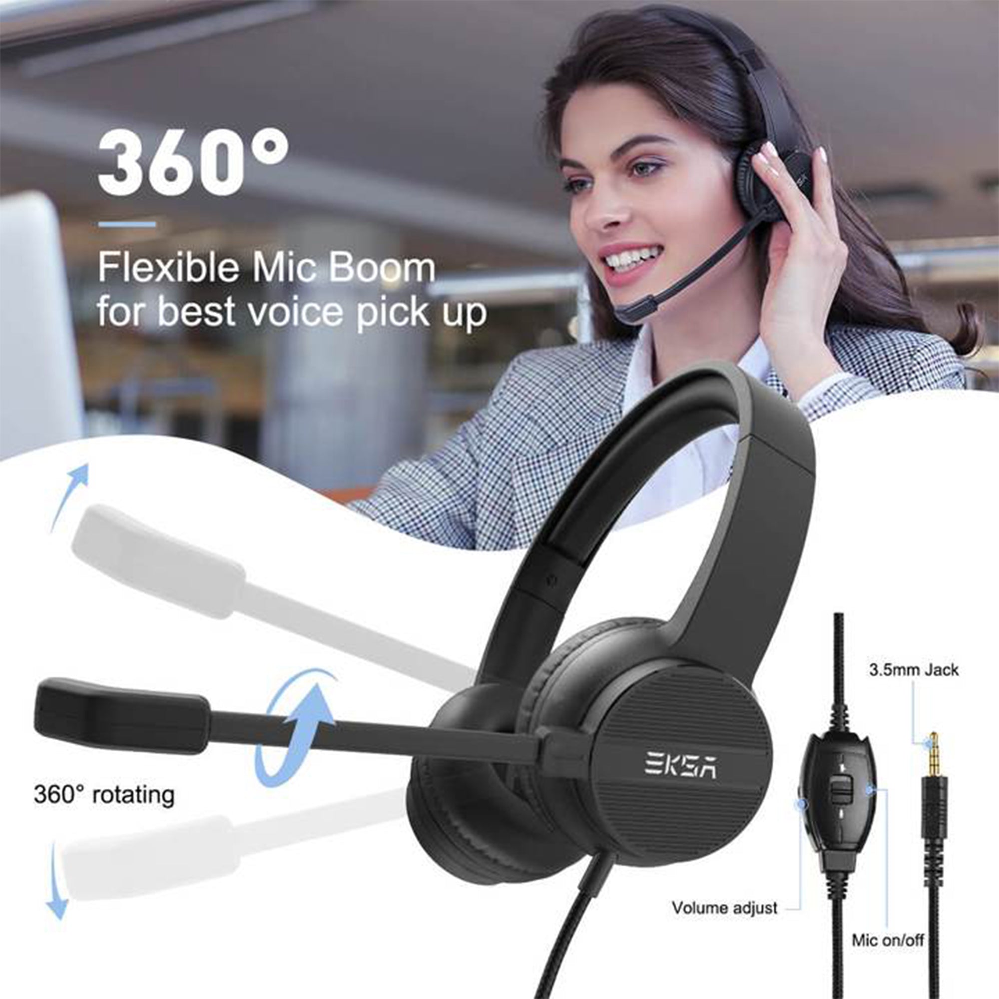 EKSA Wired Telecom Computer Headphones and T8 Gaming Headset with RGB Lights