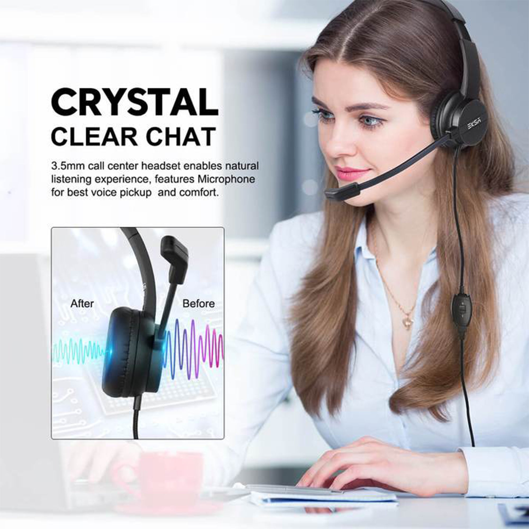 EKSA Wired Telecom Computer Headphones and T8 Gaming Headset with RGB Lights