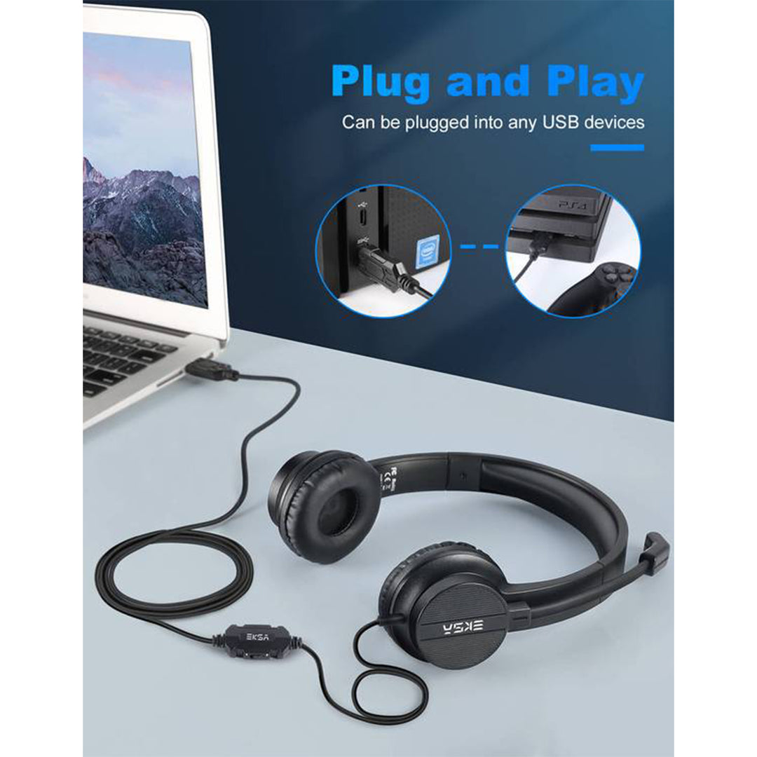 EKSA 3.5mm Wired Noise Cancelling Headset w/ Volume and Mic Mute Controls (Used)