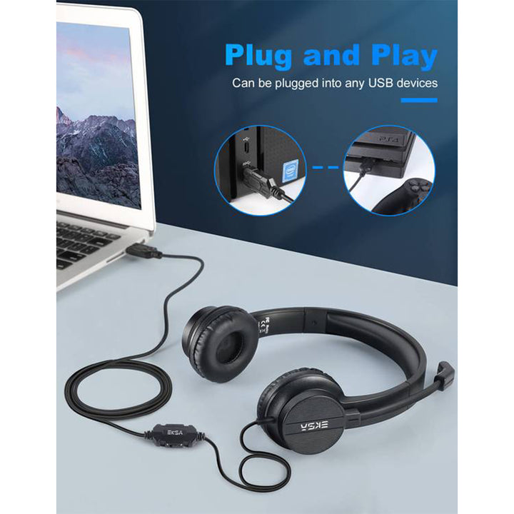 EKSA 3.5mm Wired Noise Cancelling Headset w/ Volume and Mic Mute Controls (Used)