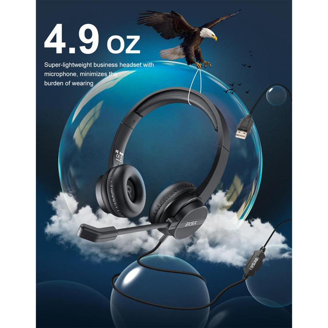 EKSA 3.5mm Wired Noise Cancelling Headset w/ Volume and Mic Mute Controls (Used)