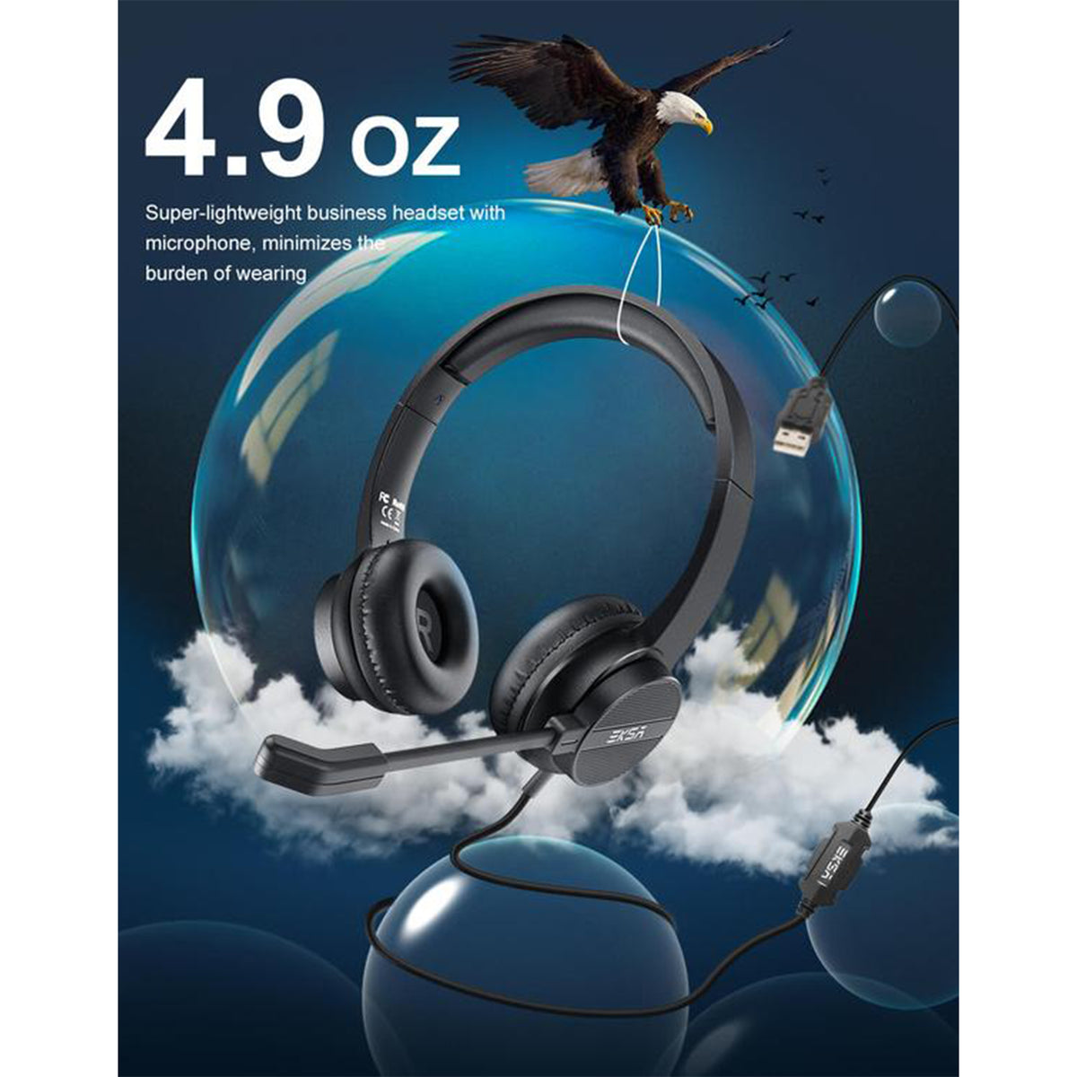 EKSA H12E Noise Cancelling Headphones and T8 Gaming Headset with RGB Lights