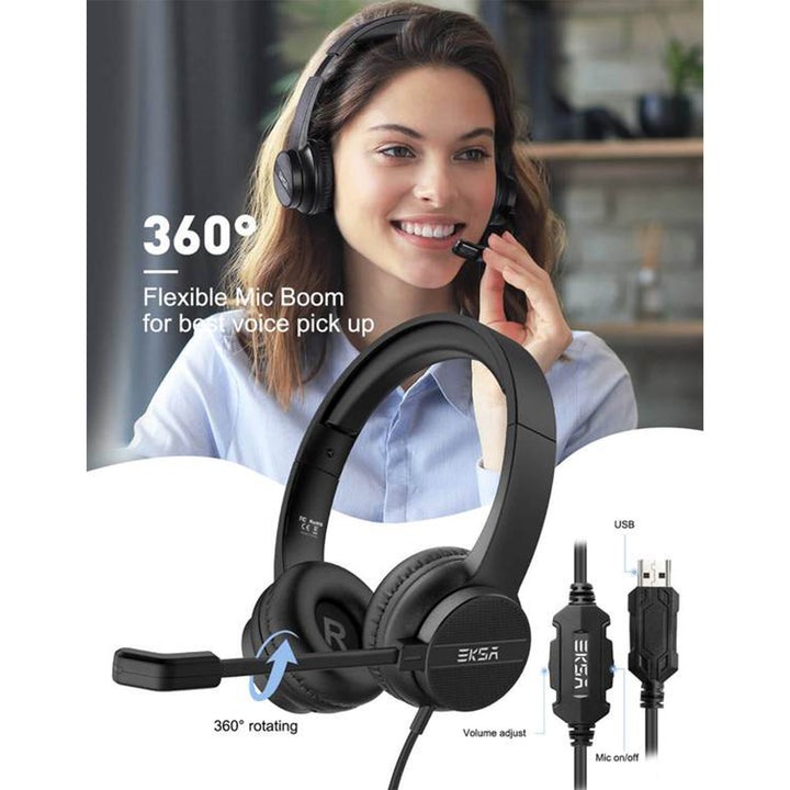 EKSA 3.5mm Wired Noise Cancelling Headset w/ Volume and Mic Mute Controls (Used)