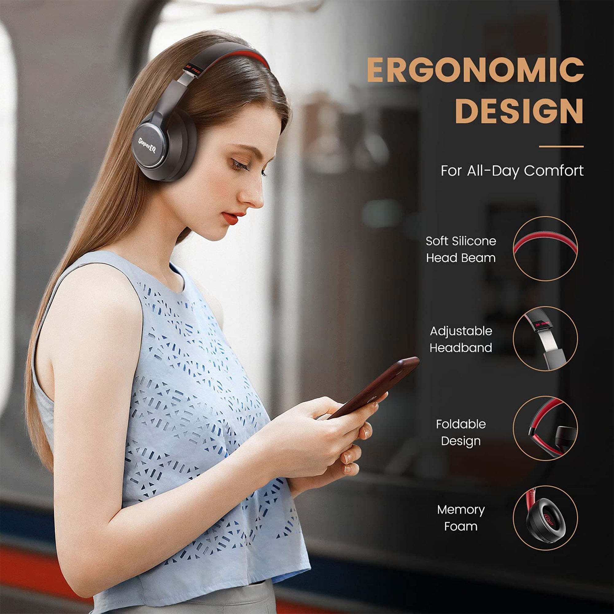 SuperEQ S1 Headphones with Bluetooth, Transparency, and ANC Mode, Black (Used) - VMInnovations