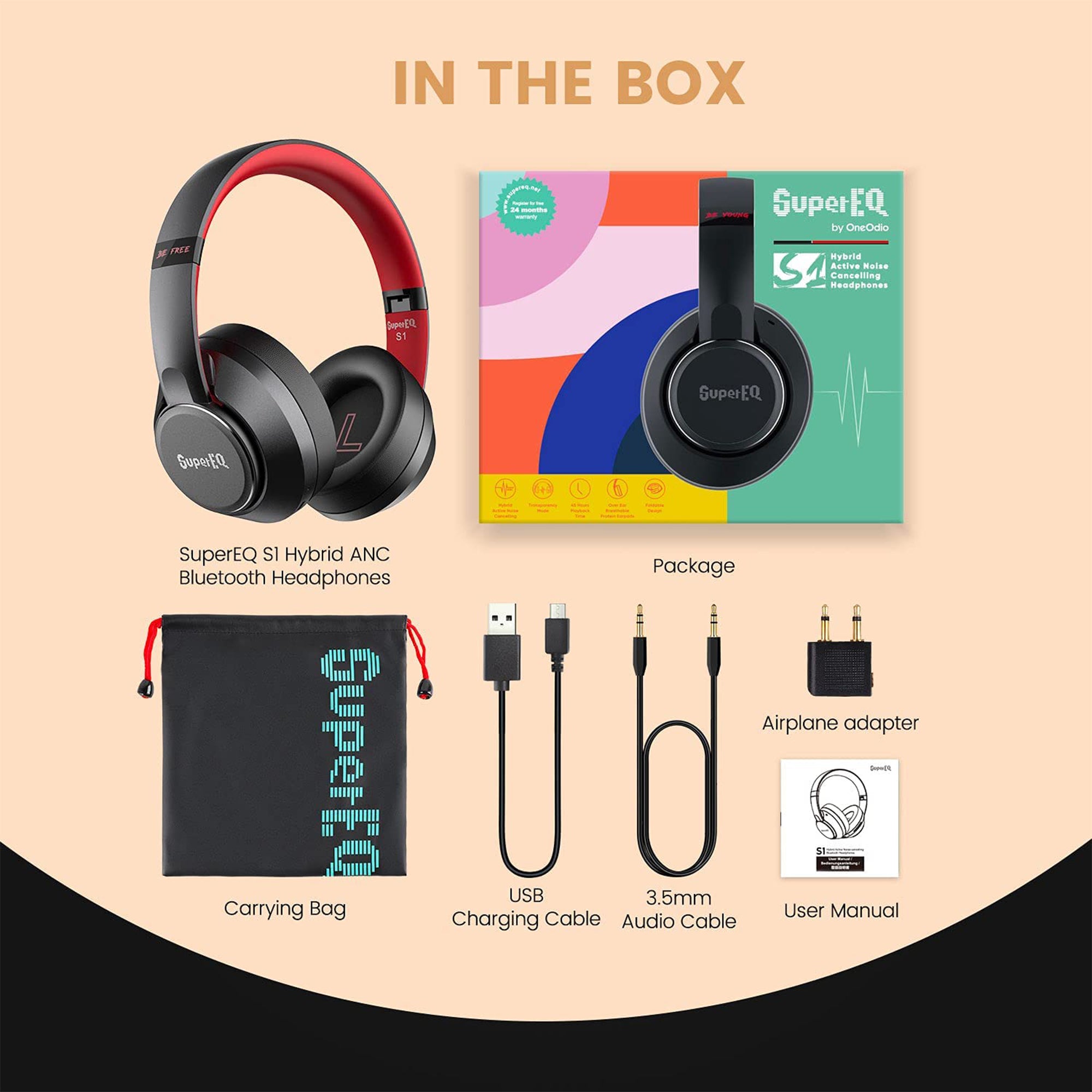 SuperEQ Hybrid Headphones with Bluetooth, Transparency, and ANC Mode, (Open Box) - VMInnovations