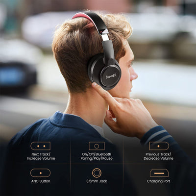 SuperEQ S1 Hybrid Headphones with Bluetooth, Transparency, and ANC Mode, Black