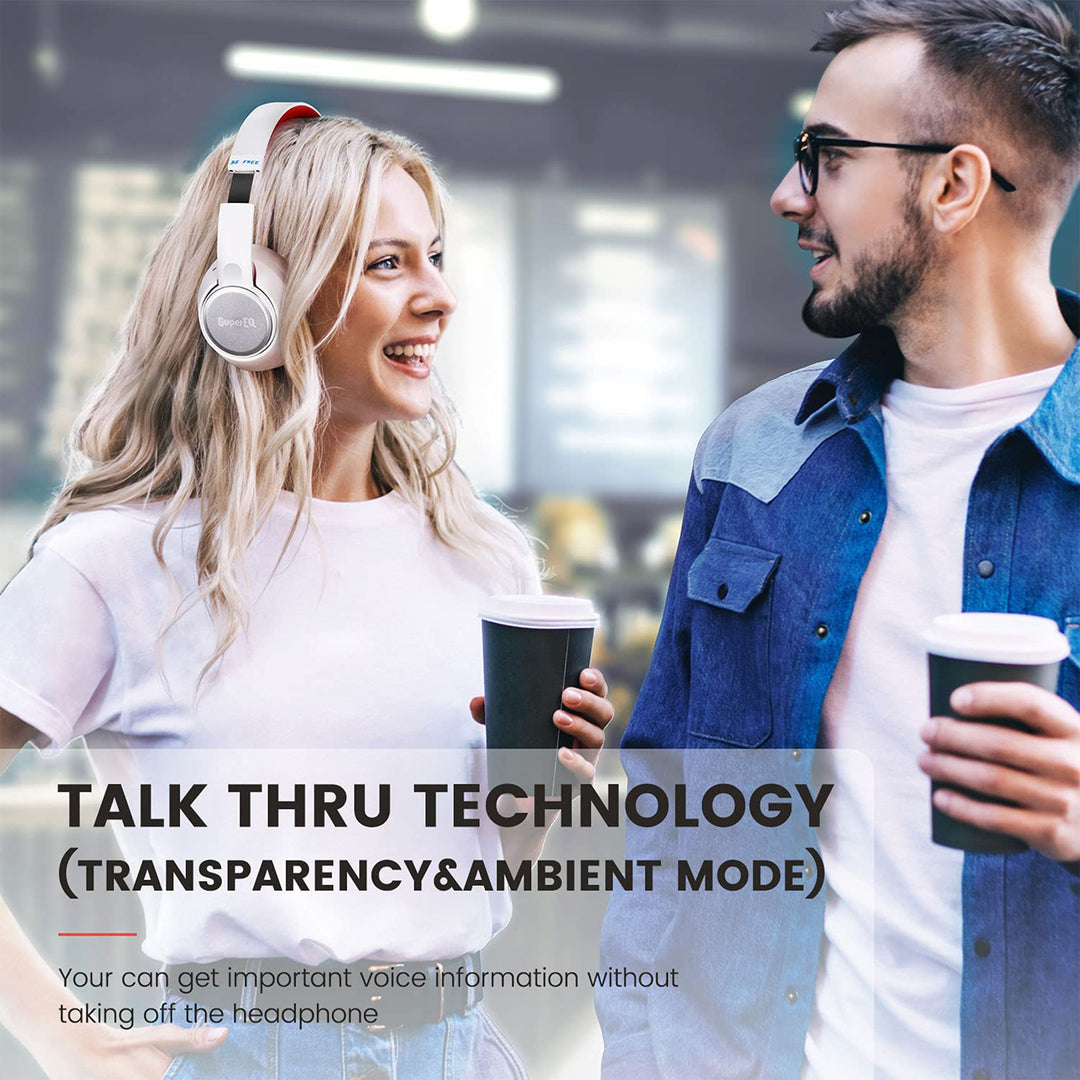 SuperEQ S1 Headphones with Bluetooth, Transparency, and ANC Mode, White (Used) - VMInnovations