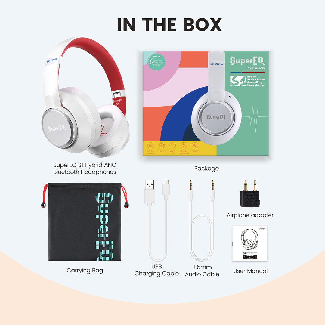 SuperEQ S1 Headphones with Bluetooth, Transparency, and ANC Mode, White (Used) - VMInnovations