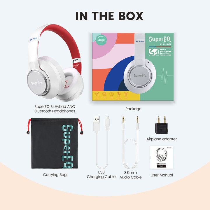 SuperEQ S1 Headphones with Bluetooth, Transparency, and ANC Mode, White (Used) - VMInnovations