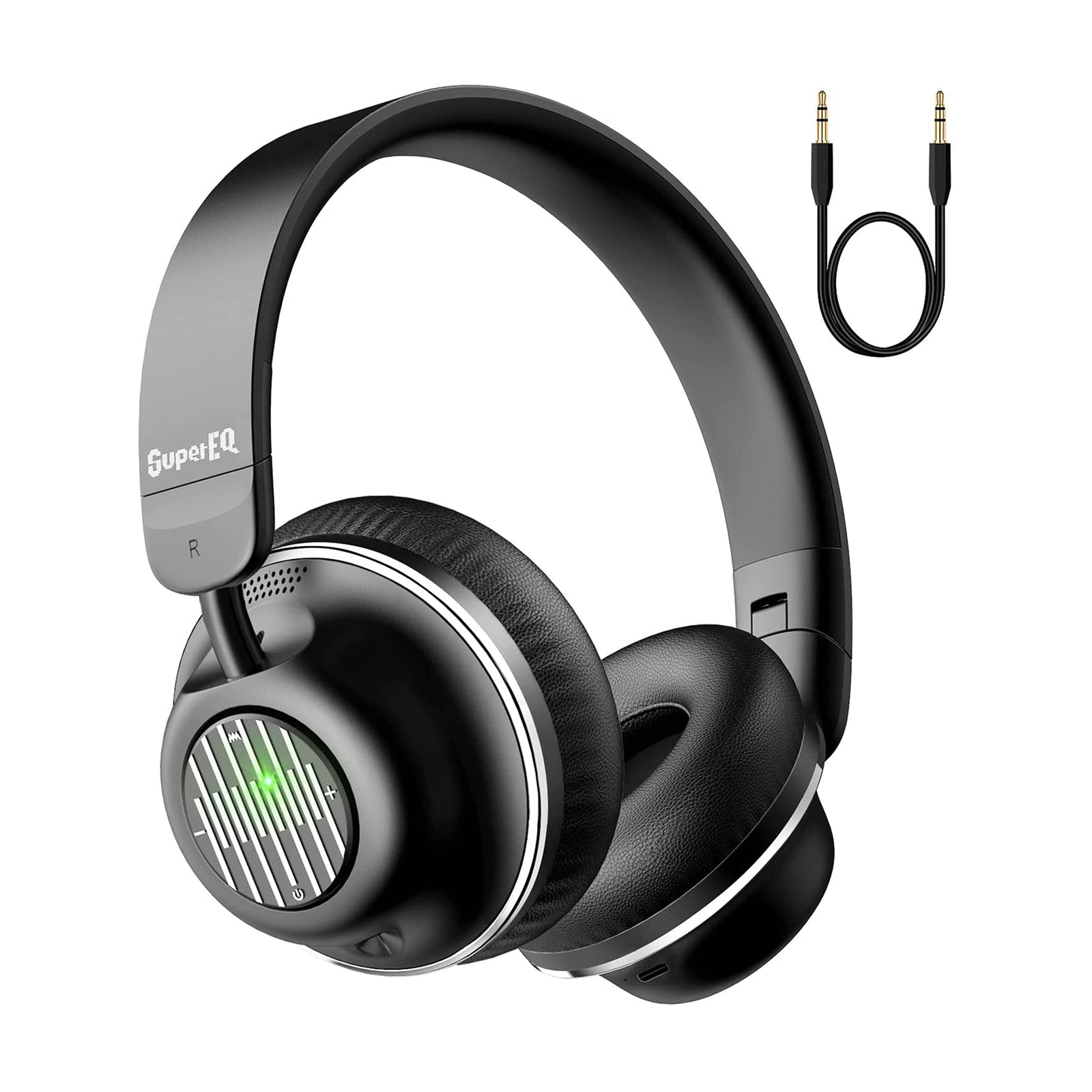 SuperEQ S2 Bluetooth Wired or Wireless Active Noise Canceling Headphones, Black - VMInnovations
