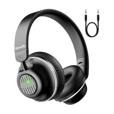 SuperEQ S2 Bluetooth Wired or Wireless Active Noise Canceling Headphones, Black