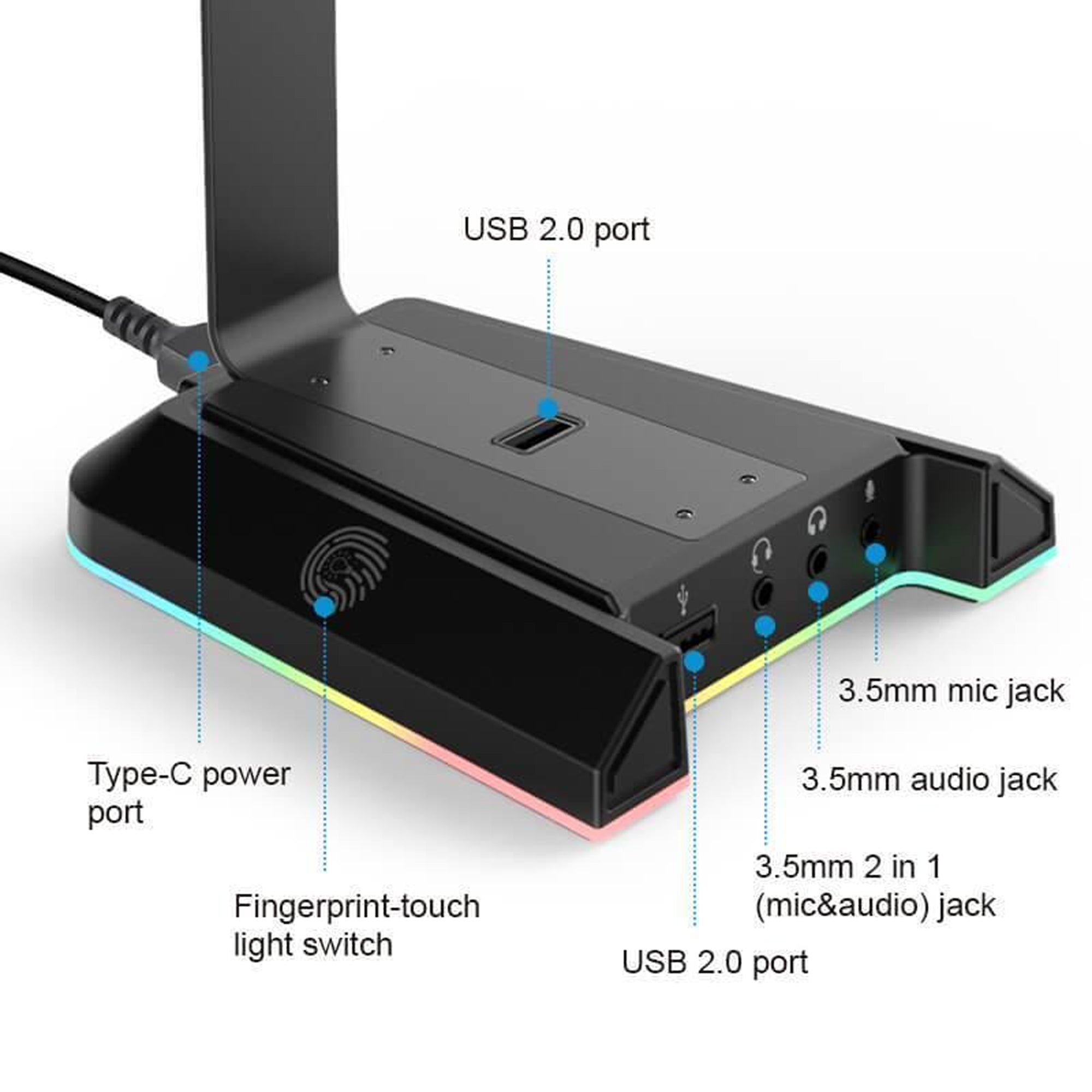 EKSA W1 Headset Stand with RGB Lights and T8 Gaming Headset with RGB Lights