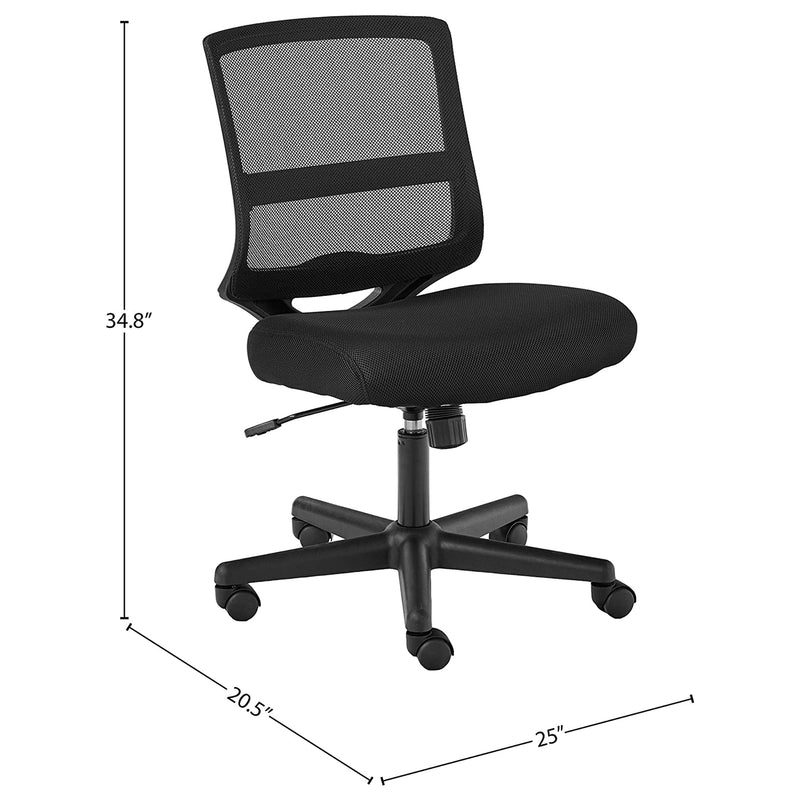 Hon ValuTask Mid Back Armless Adjustable Rolling Mesh Office Task Chair, Black