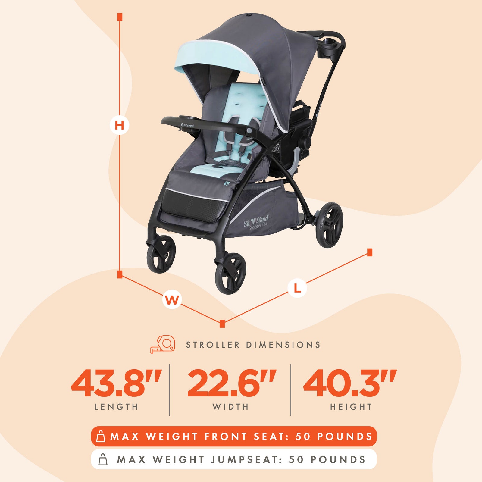 Baby Trend Sit N Stand 5 in 1 Toddler Baby Foldable Travel Stroller, Blue Mist - VMInnovations