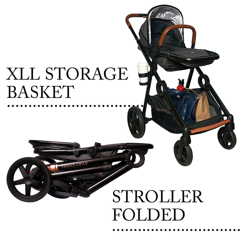 Venice Child Maverick Single Double Folding Stroller w/Seat & Bassinet, Twilight