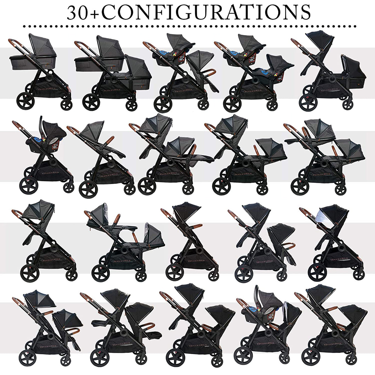 Venice Child Maverick Single to Double Folding Stroller with 2 Seats, Eclipse - VMInnovations