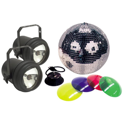 ADJ 12 Inches Disco Mirror Ball with 2 Pinspot Lamps and Multi Color Gel Sheets