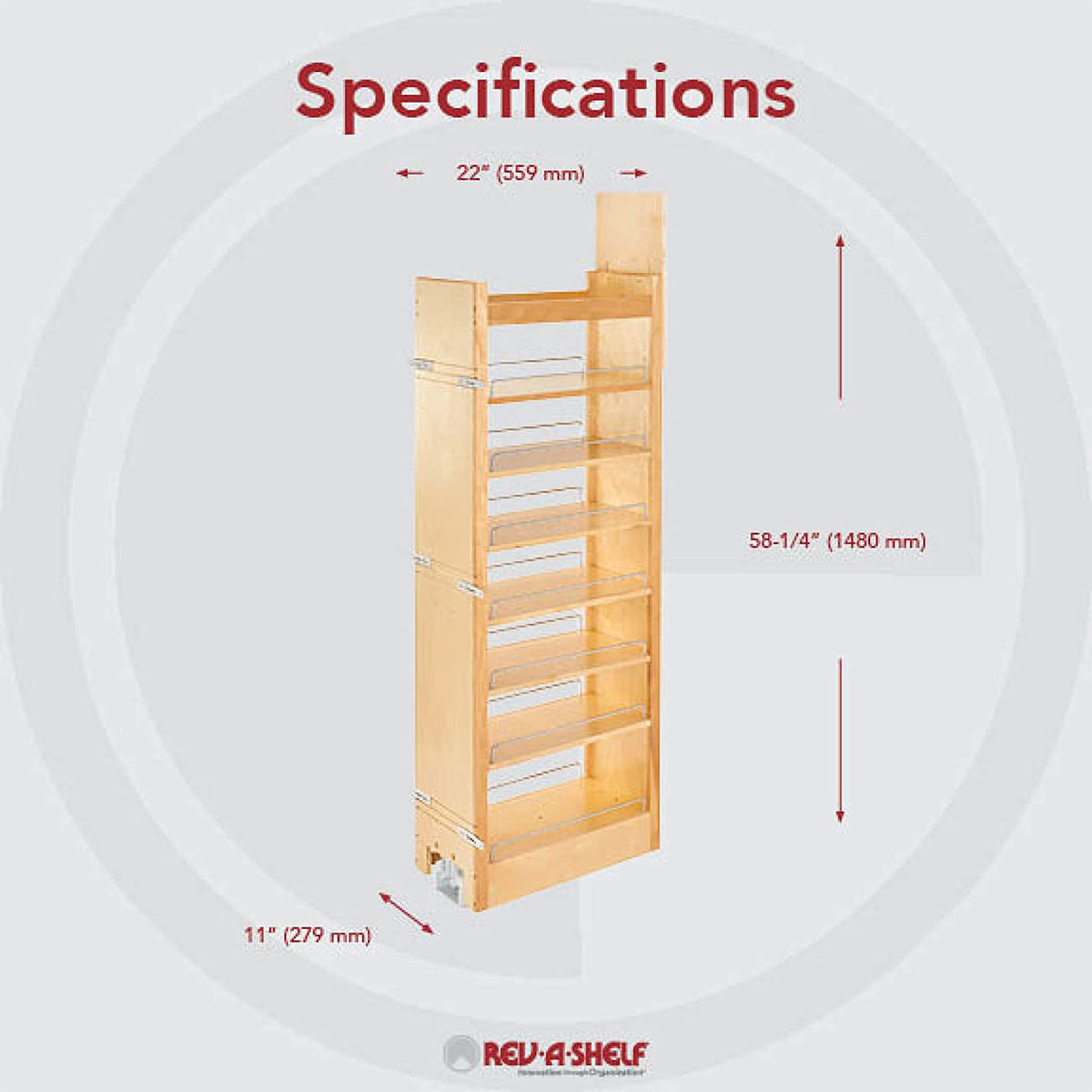 Rev-A-Shelf 11 inch Pull-Out Wood Tall Cabinet Pantry with Adjustable Shelves