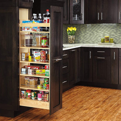 Rev-A-Shelf 8 Inch Wood Pull Out Tall Cabinet Pantry with Adjustable Shelves