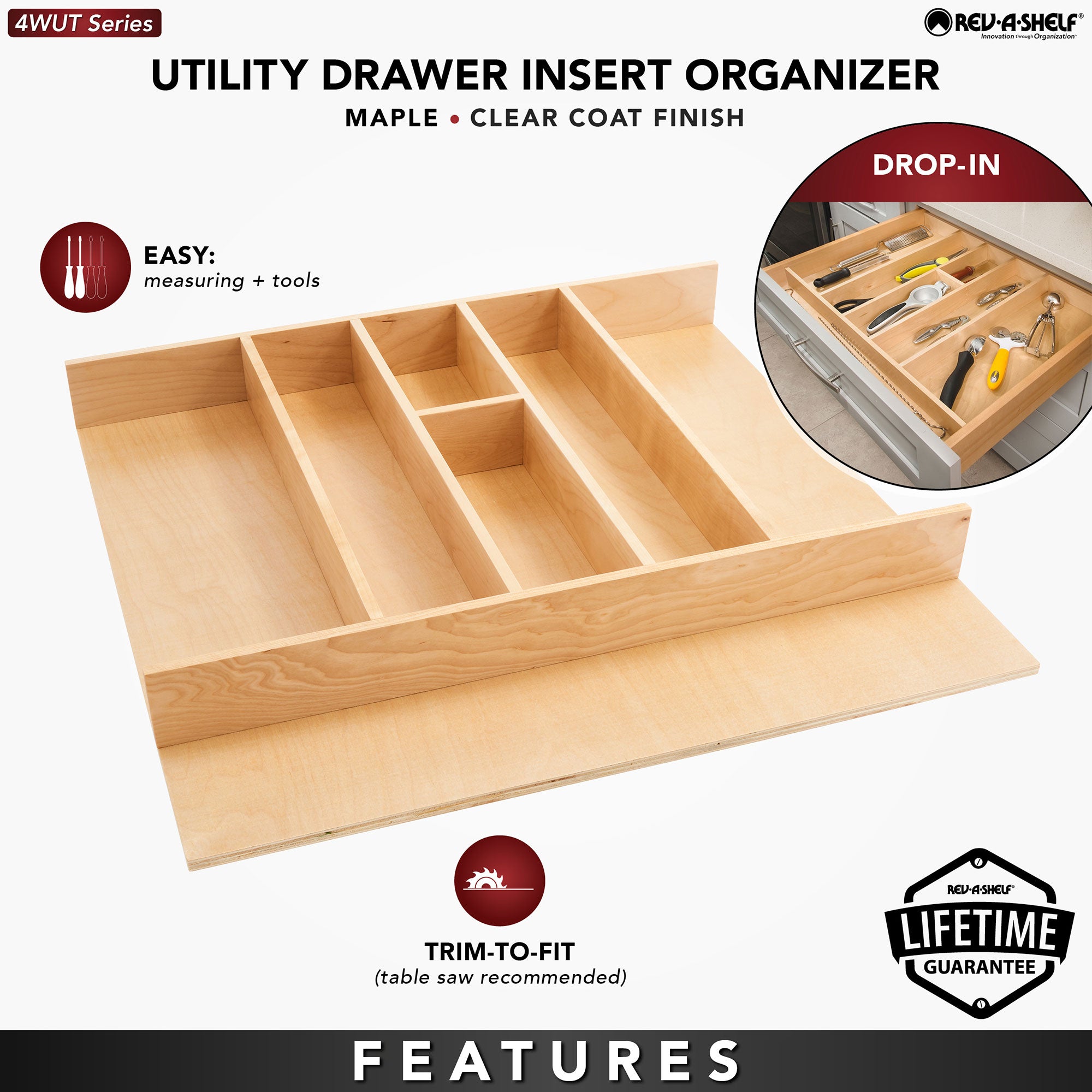 Rev-A-Shelf Wood Trim to Fit Drawer Organizer Insert, 23.98'' x 21.97'', 4WUT-3 - VMInnovations