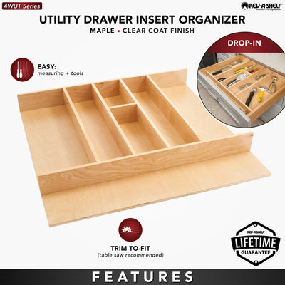Rev-A-Shelf Wood Trim-to-Fit Drawer Organizer Insert, 23.98 x 21.97 In, 4WUT-3