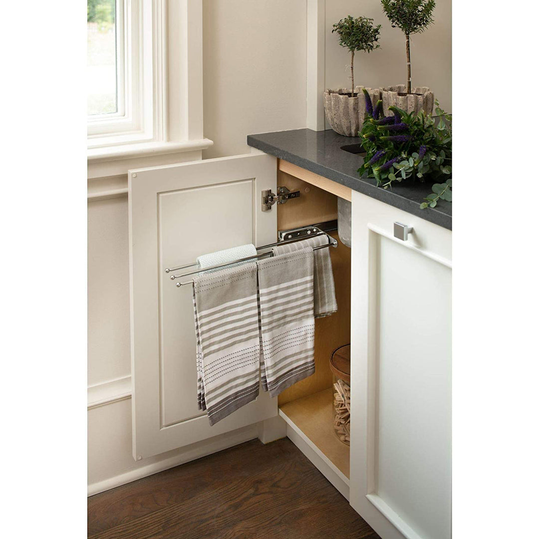 Rev-A-Shelf Pullout Dish Towel Bar Under Kitchen Cabinet 3 Prong, White, 563-47