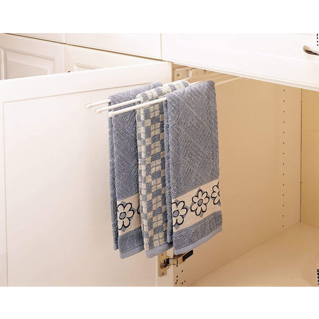 Rev-A-Shelf Pullout Dish Towel Bar Under Kitchen Cabinet 3 Prong, White, 563-47