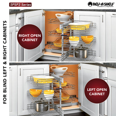 Rev-A-Shelf Pullout Corner Cabinet Organizer w/ Soft-close Three-Tier, 5PSP3-18SC-CR - VMInnovations