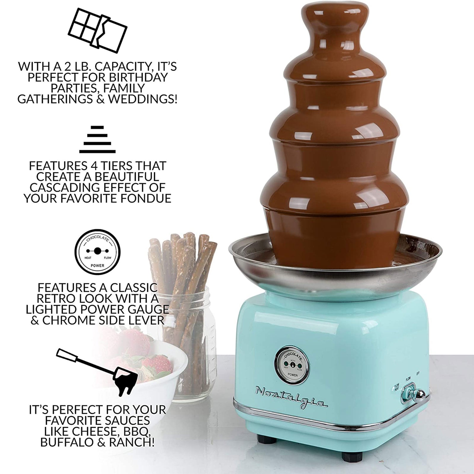 Nostalgia 2 Pound Classic Retro 4 Tier Cascading Chocolate Fountain (Open Box) - VMInnovations