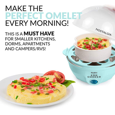 Nostalgia Retro Premium Mini 7 Capacity Electric Hard Boiled Egg Cooker, Aqua