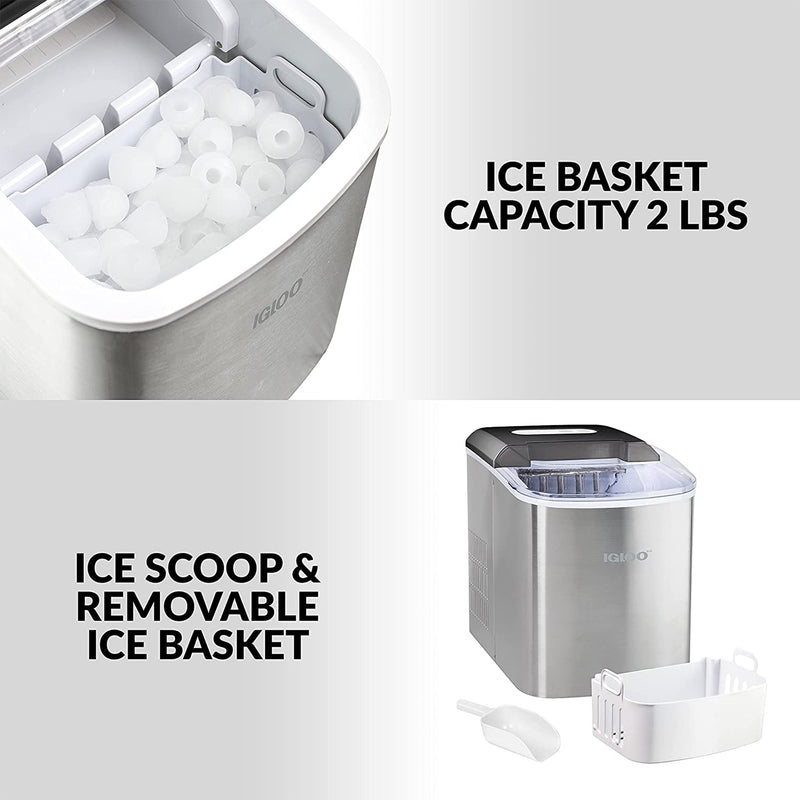Igloo 26 Lb Capacity Portable Countertop Ice Cube Maker, Silver (For Parts)
