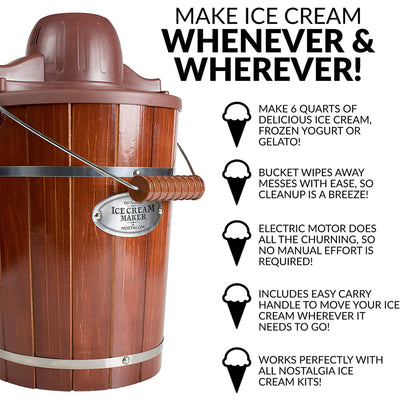 Nostalgia 6qt Electric Wood Bucket Ice Cream Maker w/Easy Carry Handle(Open Box) - VMInnovations