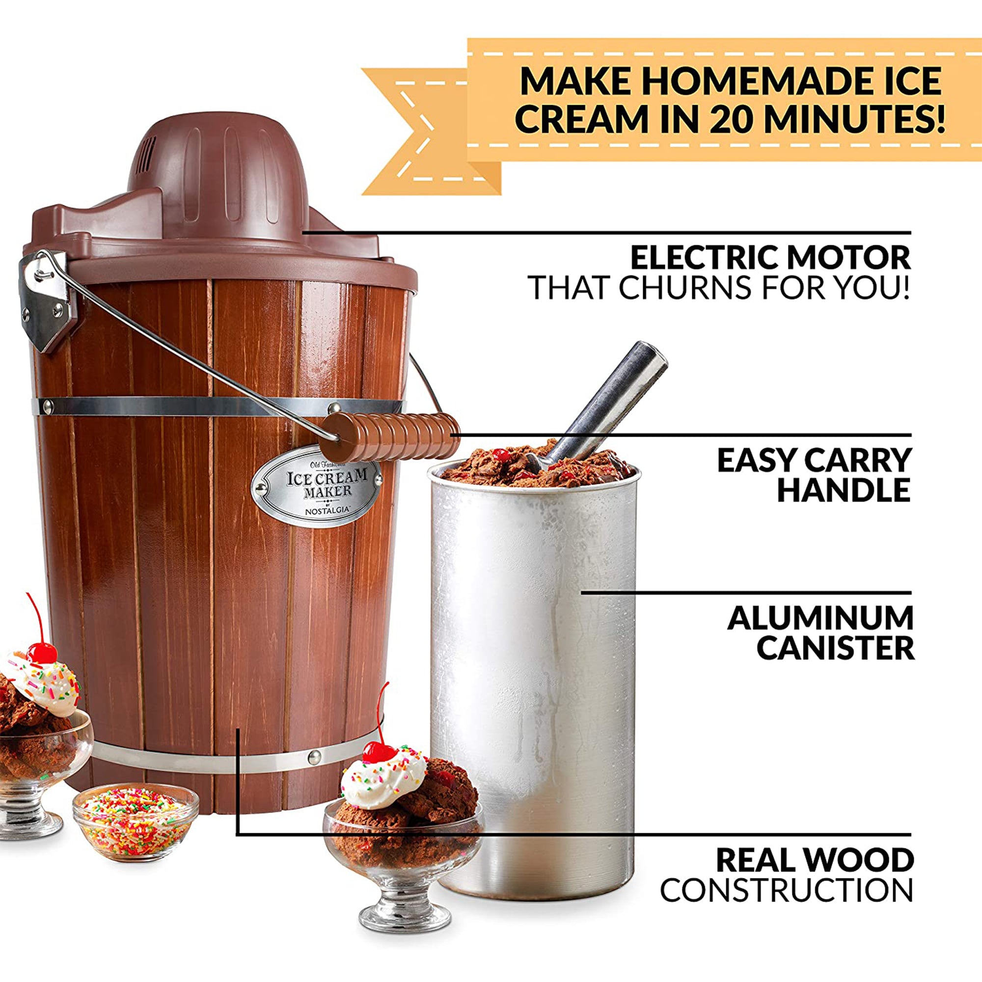 Nostalgia 6qt Electric Wood Bucket Ice Cream Maker w/Easy Carry Handle(Open Box) - VMInnovations